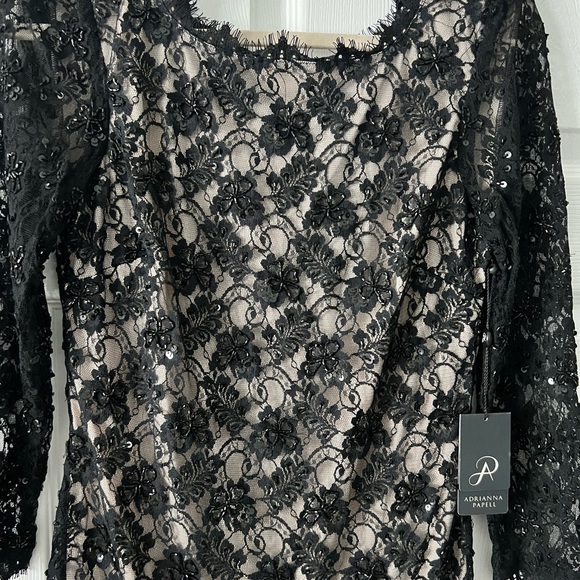 Adrianna Papell L/S Sequin and Lace Dress - Picture 2 of 6